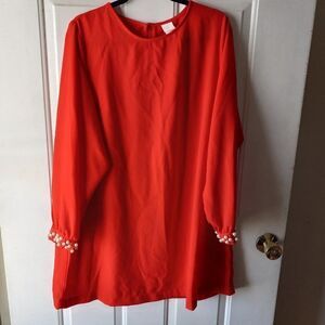 NWT H&M Red dress with White and Silver colored beads at Cuffs